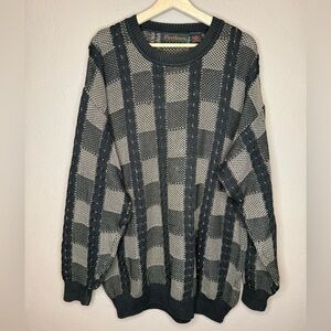 Firethorn Men's Vintage Black & Brown Plaid Cotton Crewneck Knit Sweater Size XL